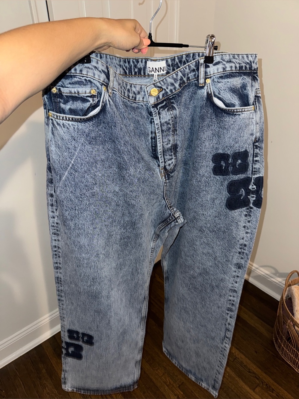 Ganni Mid Blue Stone Patch Izey Jeans Size 40